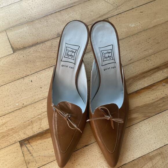 Cynthia Rowley Leather Tan Kitten Heels Womens Size 7.5 B Brown Made In Italy - Picture 1 of 12